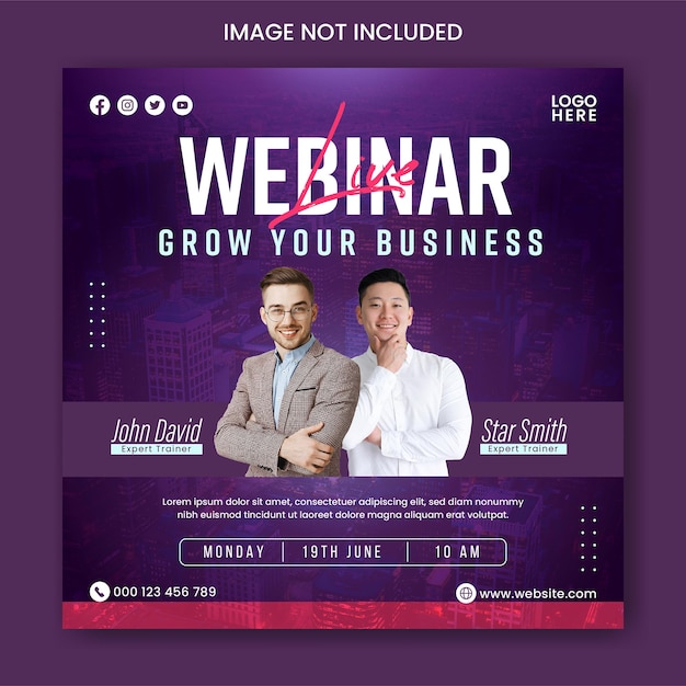 Live webinar social media banner and online business conference instagram post template design