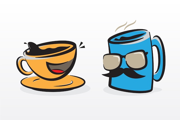 Lively cup and mug character illustration.