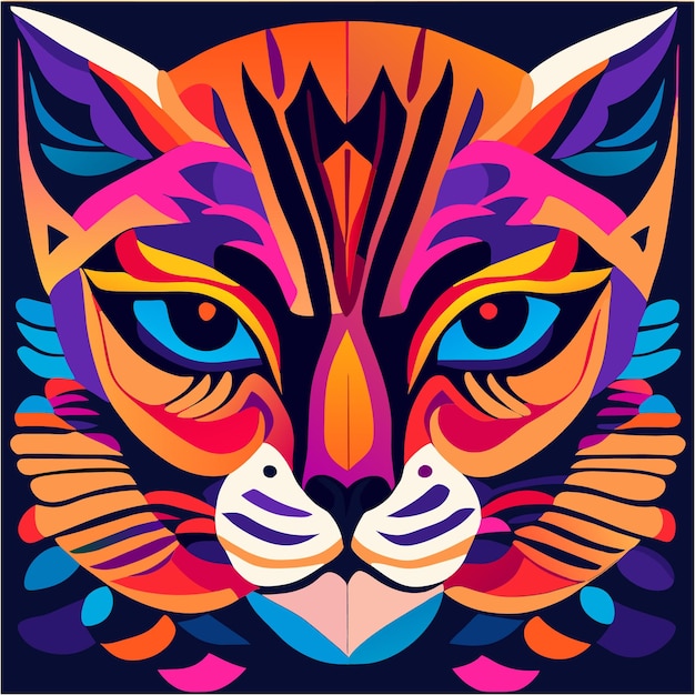 Vector lively feline portrait in pop art