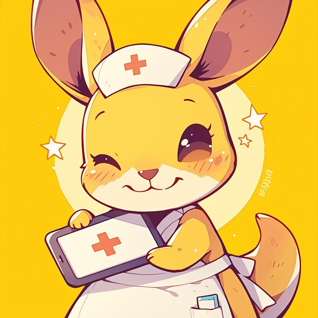 Vector a lively kangaroo nurse cartoon style