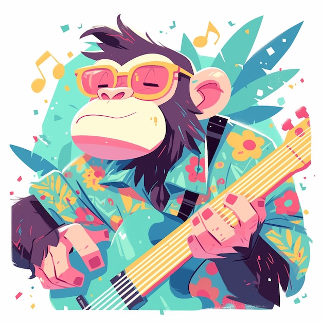 A lively monkey musician cartoon style