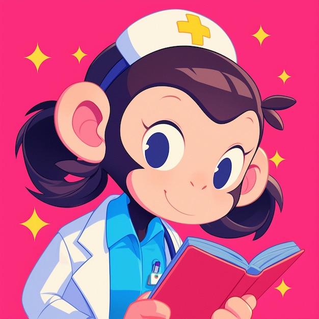 A lively monkey nurse cartoon style