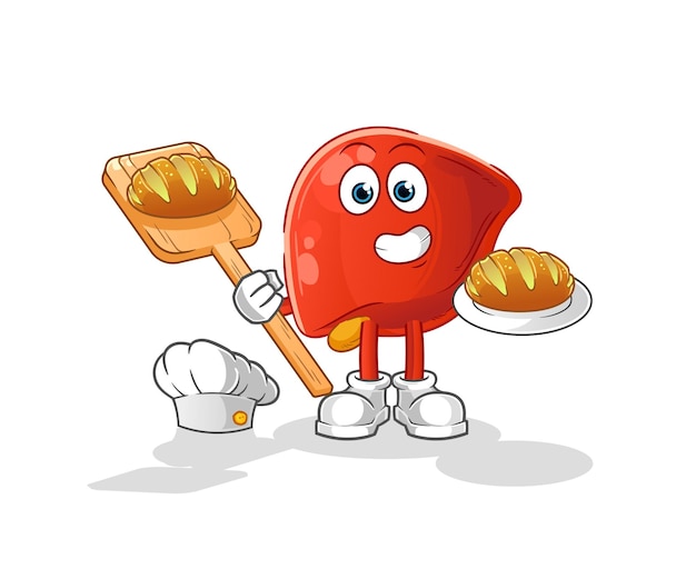 Liver baker with bread cartoon mascot vector
