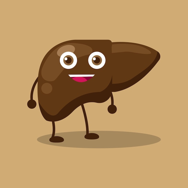 Liver cartoon character vector illustration isolated on light brown background