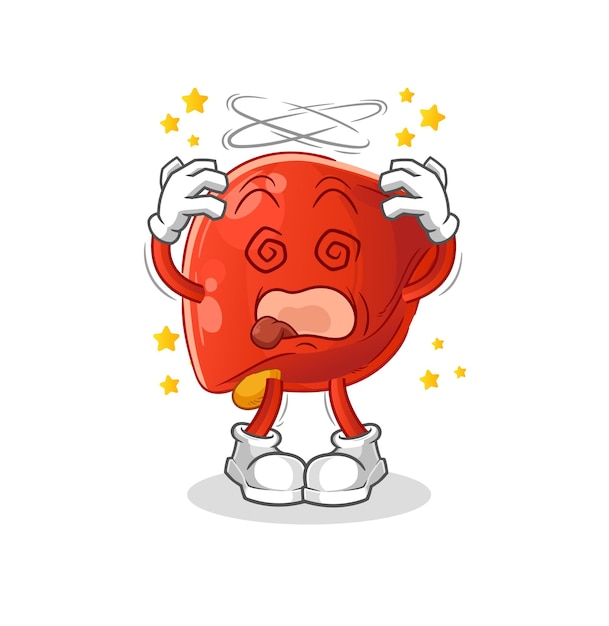 Liver dizzy head mascot cartoon vector