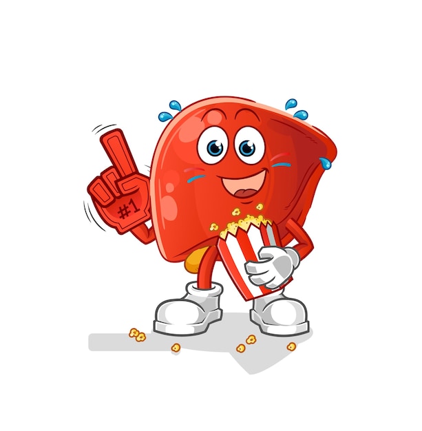 Liver fan with popcorn illustration character vector