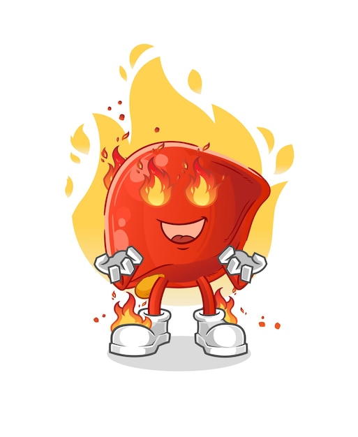 Liver on fire mascot cartoon vector