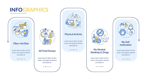 liver health needs vector infographic template. physical activity, no smoking presentation design elements. data visualization with 5 steps. process timeline chart. workflow layout with linear icons