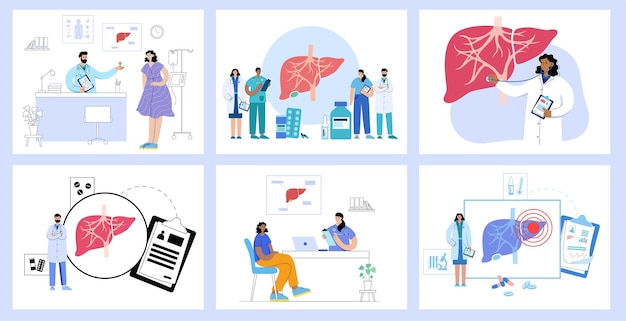 liver in the human body digestive system diseases concept examination of internal organs vector