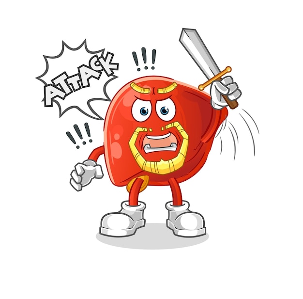 Liver knights attack with sword cartoon mascot vector