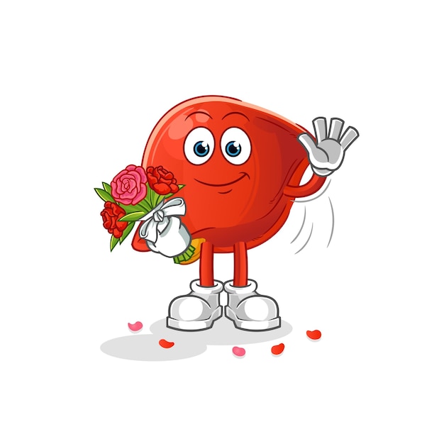 Liver with bouquet mascot cartoon vector