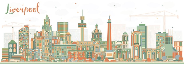 Liverpool Skyline met kleur gebouwen. Vectorillustratie. Zakelijk reizen en toerisme Concept met historische architectuur. Liverpool stadsgezicht met monumenten.