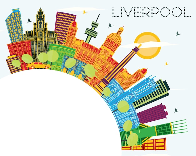 Liverpool Skyline with Color Buildings Blue Sky and Copy Space Liverpool Cityscape with Landmarks