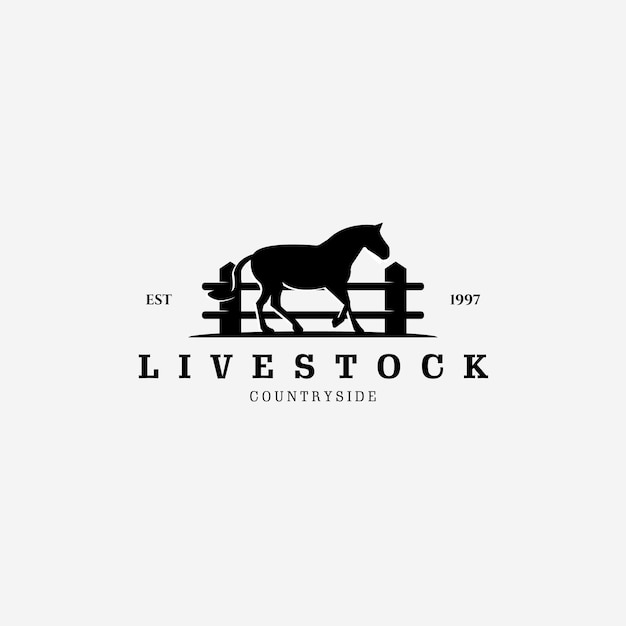 Vettore allevamento di bestiame logo vector vintage illustration design logo del cavallo