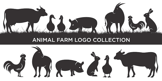 Ispirazione del logo del set di icone del bestiame modello di design per animali da fattoria concetto di illustrazione vettoriale