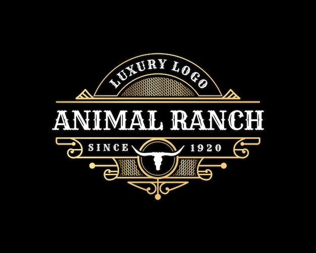 Livestock western style vintage luxury logo with cow buffalo for animal farming ranch butcher brand