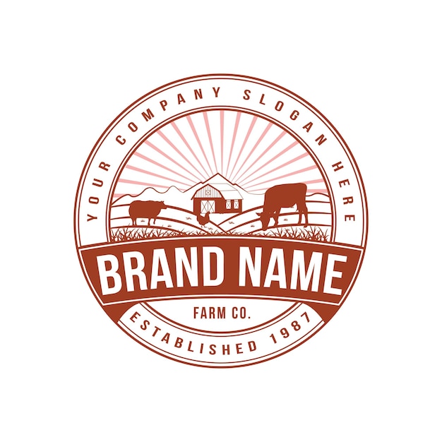 Livestock with cow, chicken, and goat retro vintage logo design