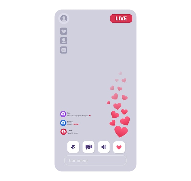 Livestream-interface met veel likes Verhalen-schermsjabloon voor mobiele applicatie