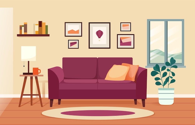 Vector living room background with furniture