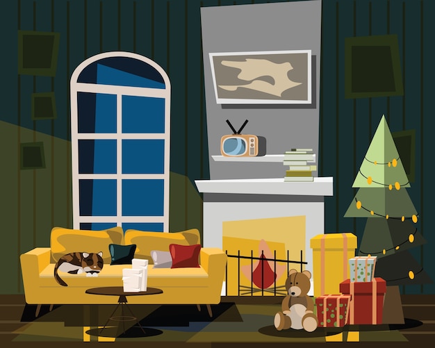 Vector living room in christmas vector illustration