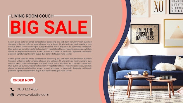 Vector living room couch big sale banner design template