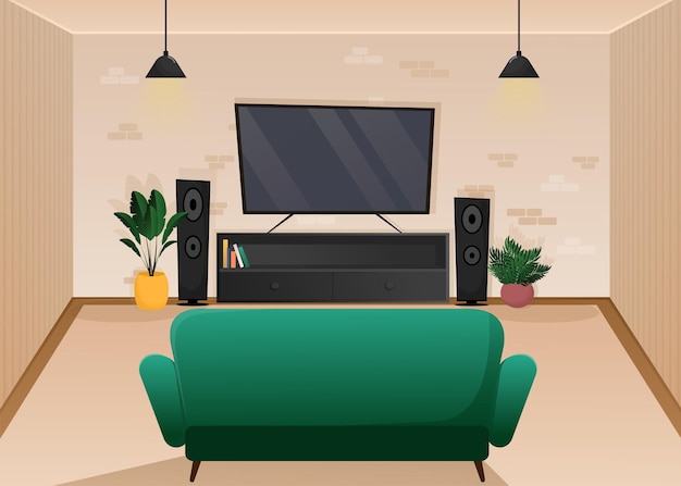 Living room in flat style Cartoon vector illustration Isolated background Flat design style