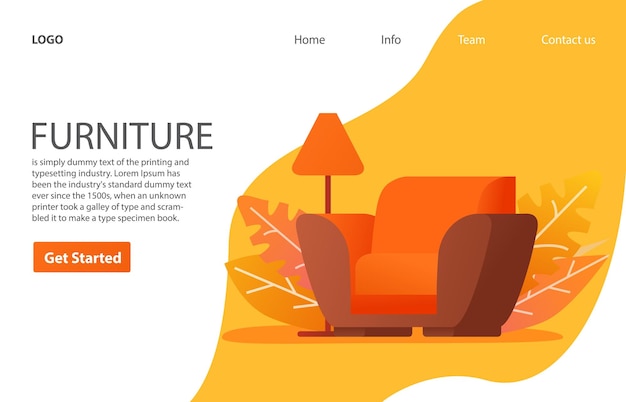 Vector living room home interior armchair landing page template