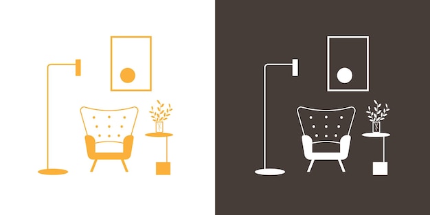 Vector living room icon furniture and interior design vector icon