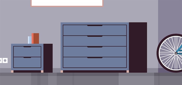 Вектор Интерьер гостиной и мебельный шкаф домашний ящик концепция плоской векторной иллюстрации.