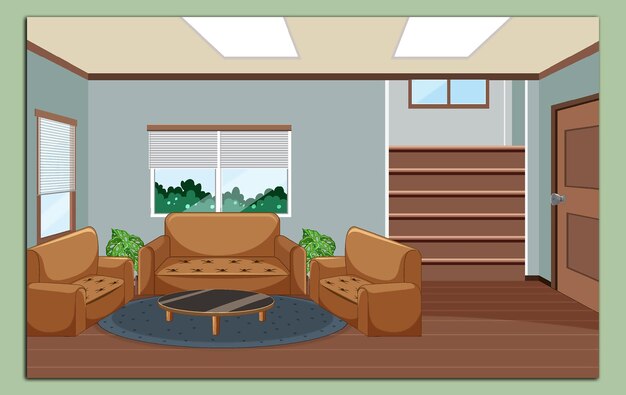 Vector living room interior design with furnitures