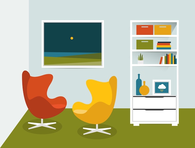 Living room interior flat design vector illustration