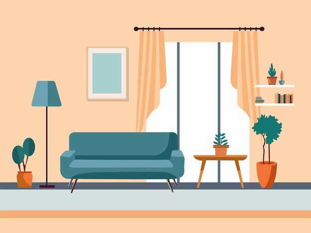 Vector living room interior flat illustration