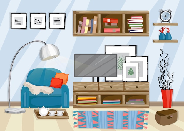 Vector living room interior in flat style