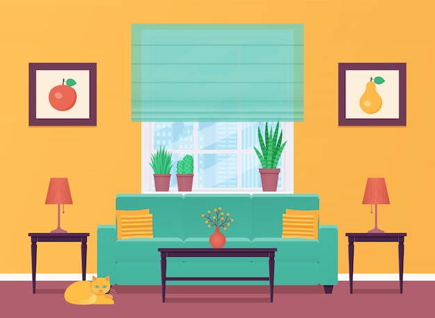 Living room interior.   illustration. Flat design.