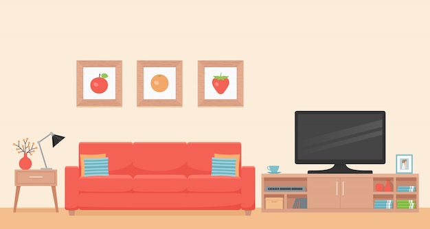 Vector living room interior.   illustration. flat design.