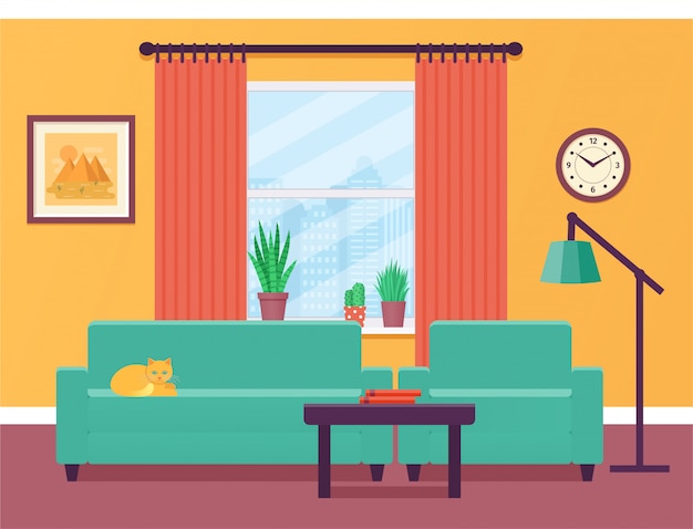 Living room interior.  illustration. Flat .