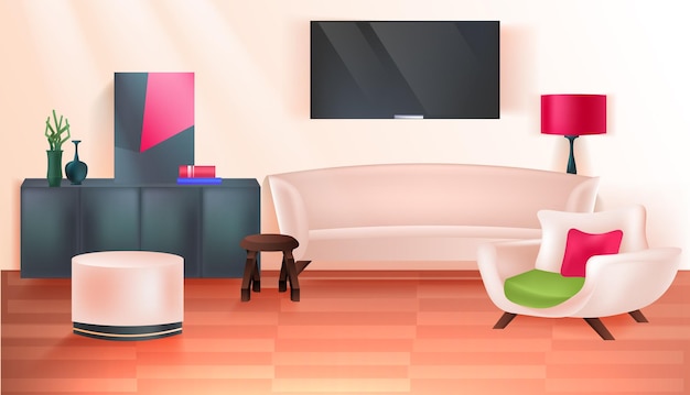 living room interior modern home apartment with furniture horizontal vector illustration