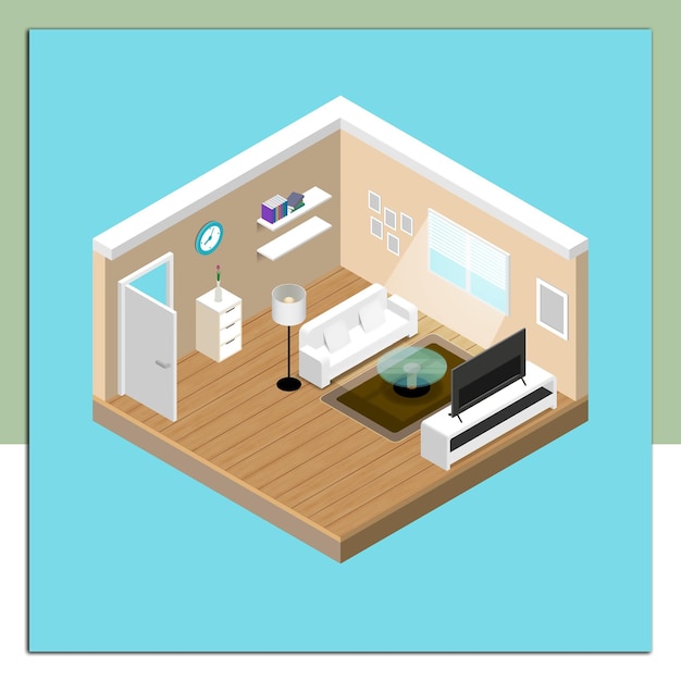 living room interior realistic isometric design