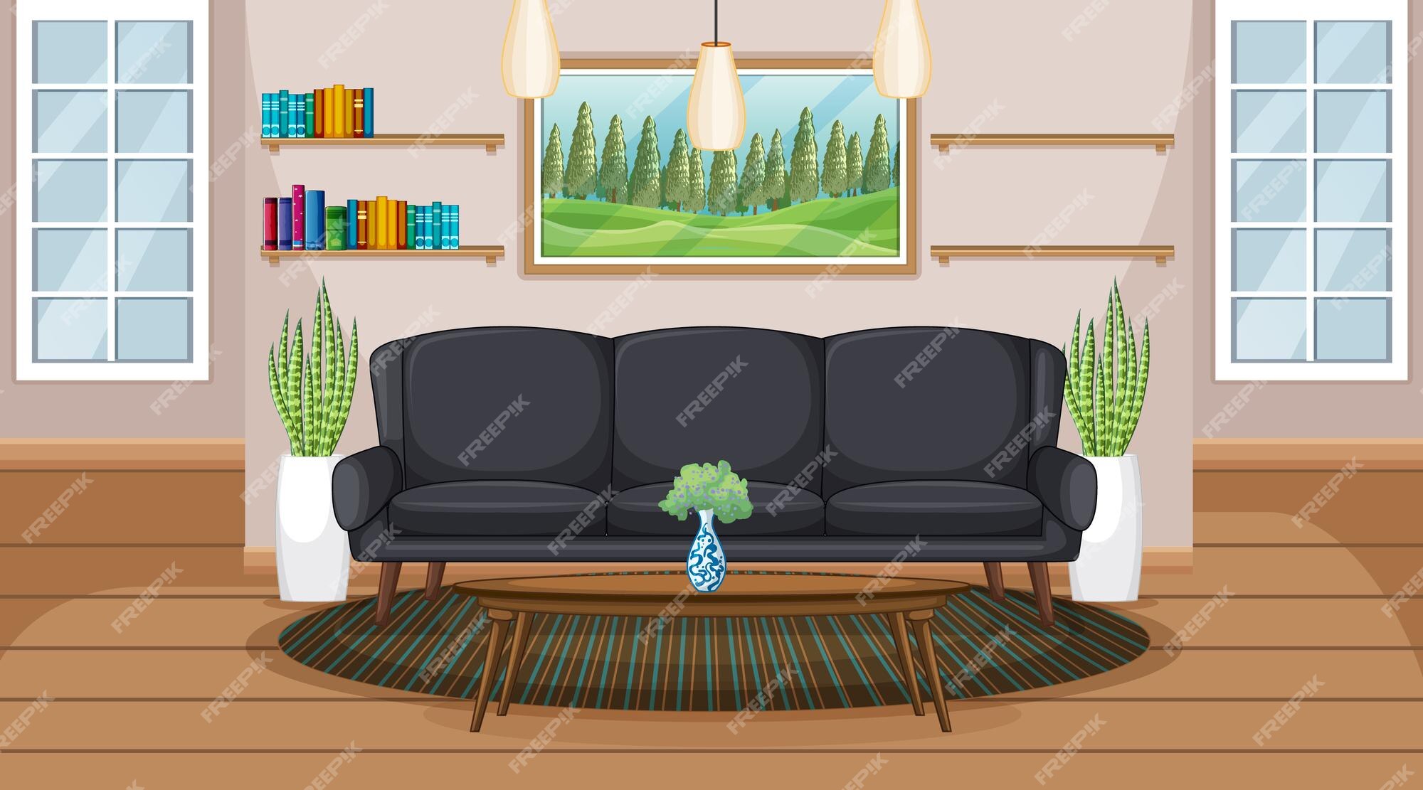 Premium Vector | Living room interior scene with furniture and ...