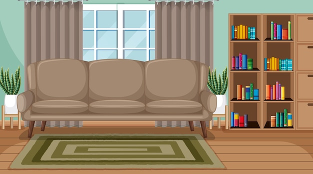 Vector living room interior scene with furniture and living room decoration