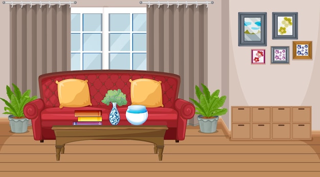 Living room interior scene with furniture and living room decoration