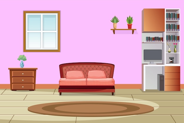 Living room interior scene with furniture