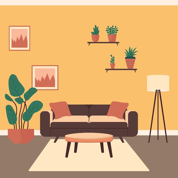 Living room interior Vector flat illustration