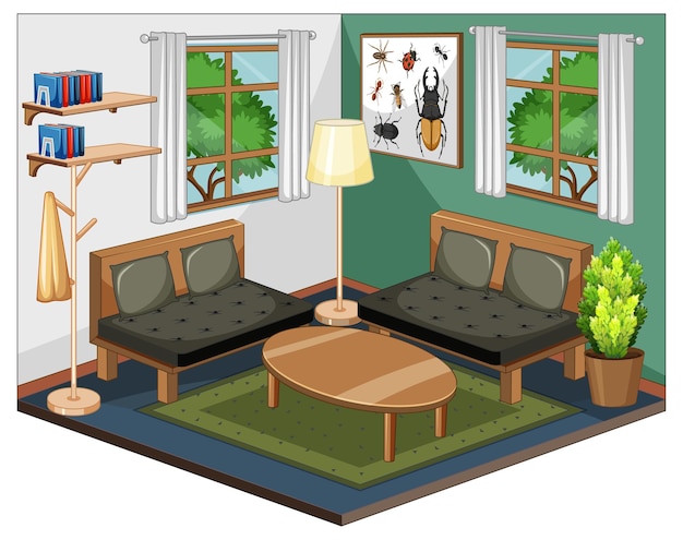 Vector living room interior with furniture