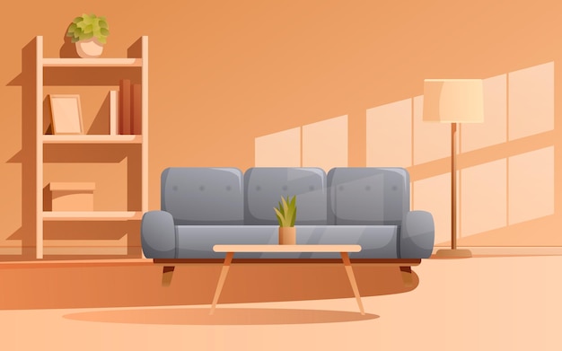 living room interior with sofa wardrobe and floor lamp vector illustration