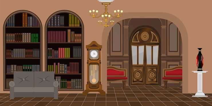 Vector living room or library interior in old style
