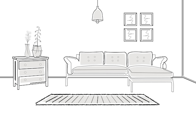 Vector living room linear style design