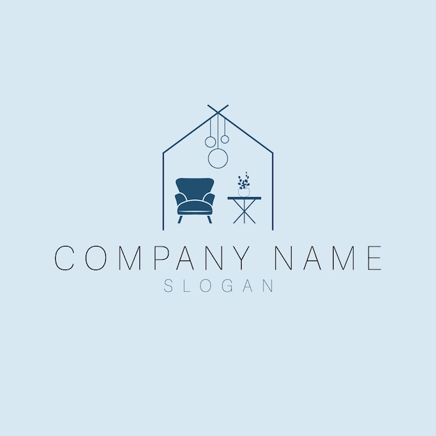 Living room logo design Armchair and table with plant logotype Furniture store logo template