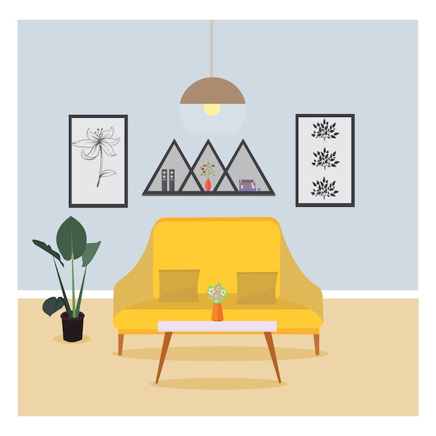 гостиная минималистский интерьер плоский дизайн
