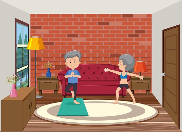 Vector living room scene with family members